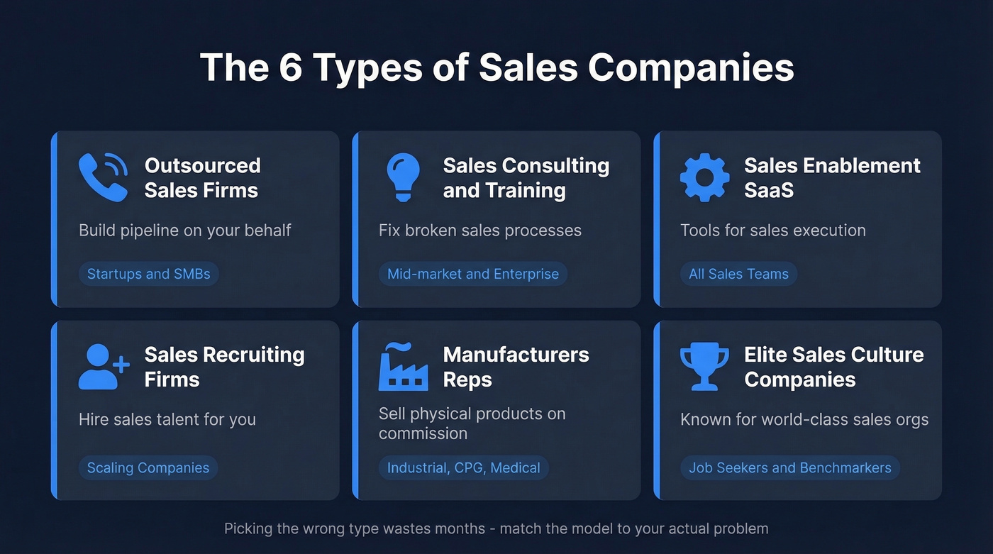 Six types of sales companies comparison grid