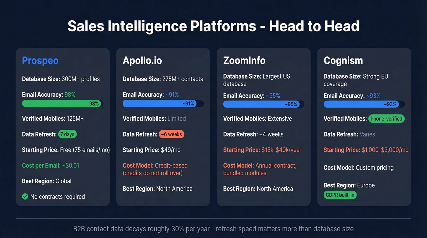 Sales intelligence platforms compared on accuracy, pricing, and coverage