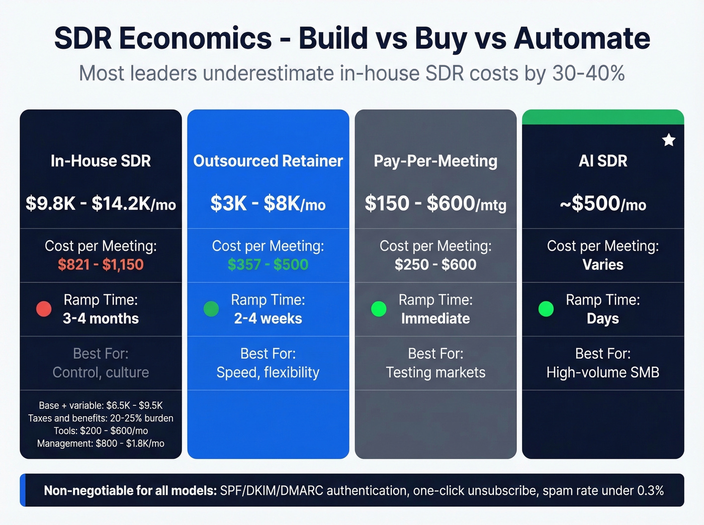 SDR cost comparison across four hiring models