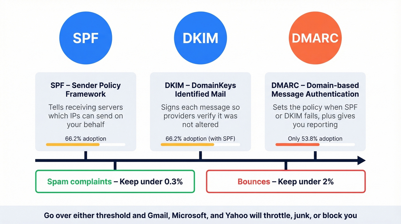 Email authentication setup SPF DKIM DMARC diagram