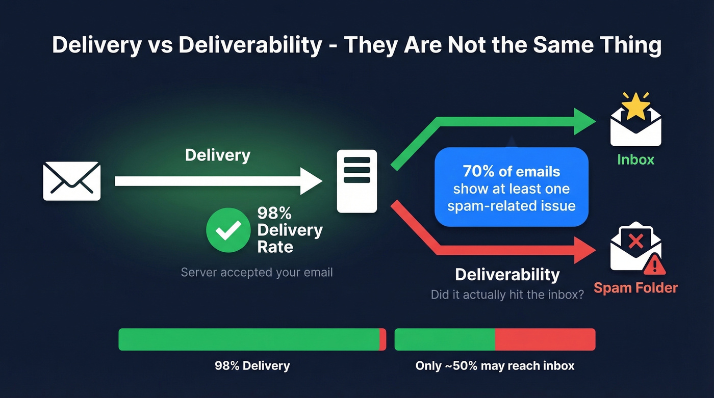 Delivery vs deliverability explained with visual flow