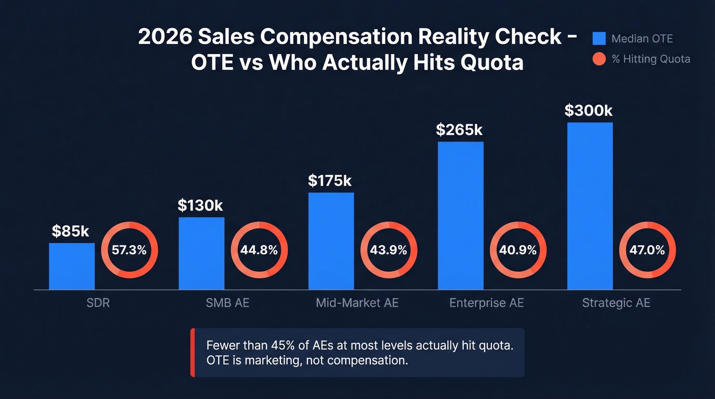 Sales executive OTE vs quota attainment rates by segment