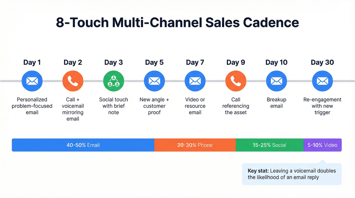 Multi-channel sales cadence 8-touch framework over 30 days