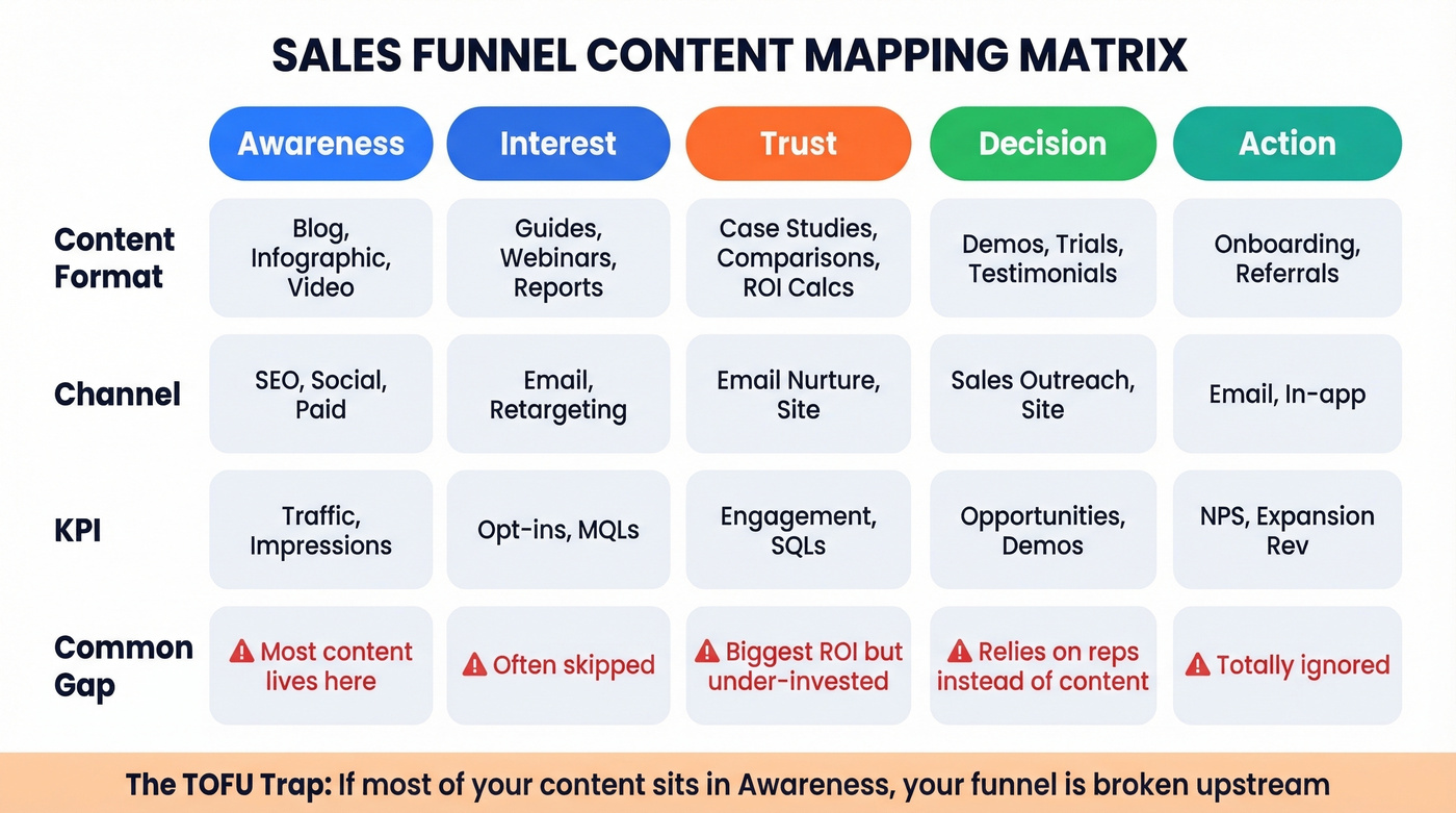 Visual content mapping matrix across five funnel stages