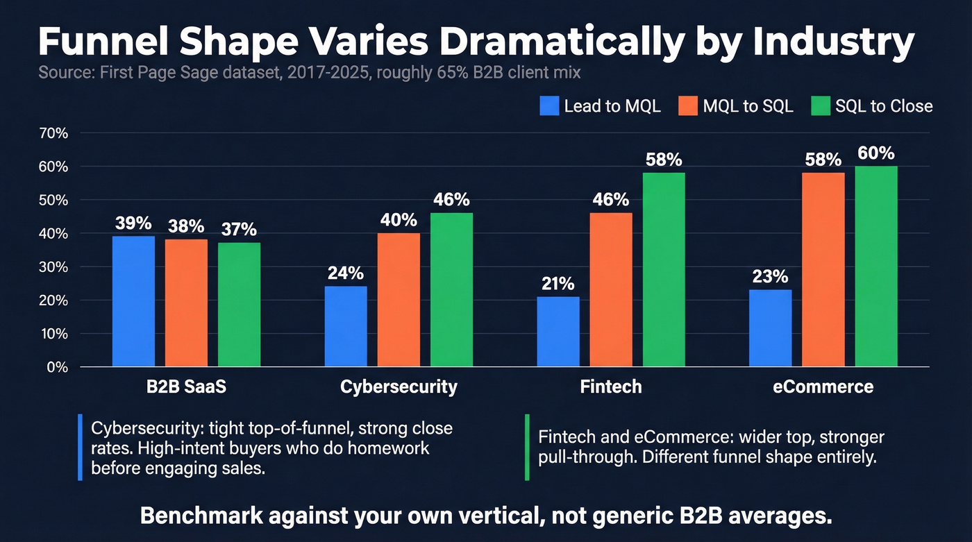 Industry conversion rates across funnel stages comparison
