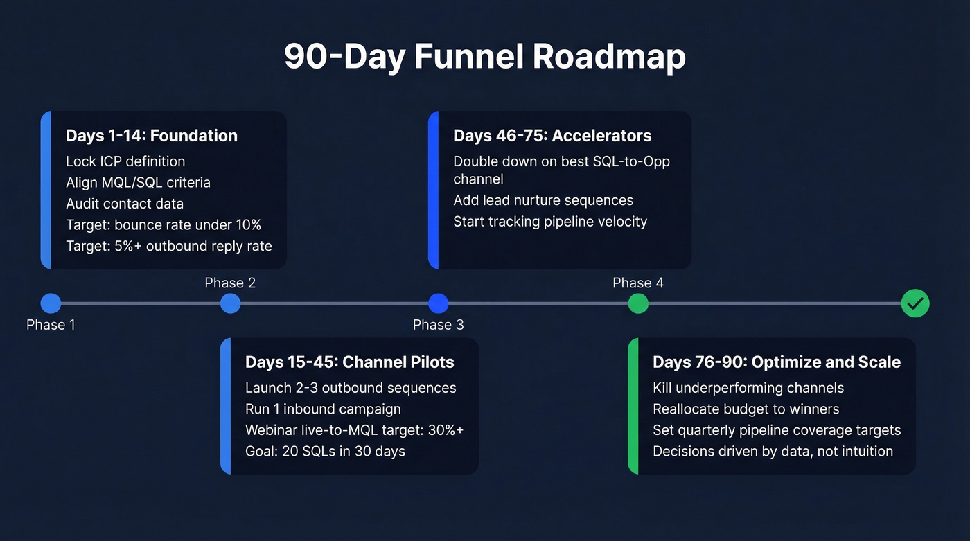 90-day sales funnel implementation roadmap with milestones