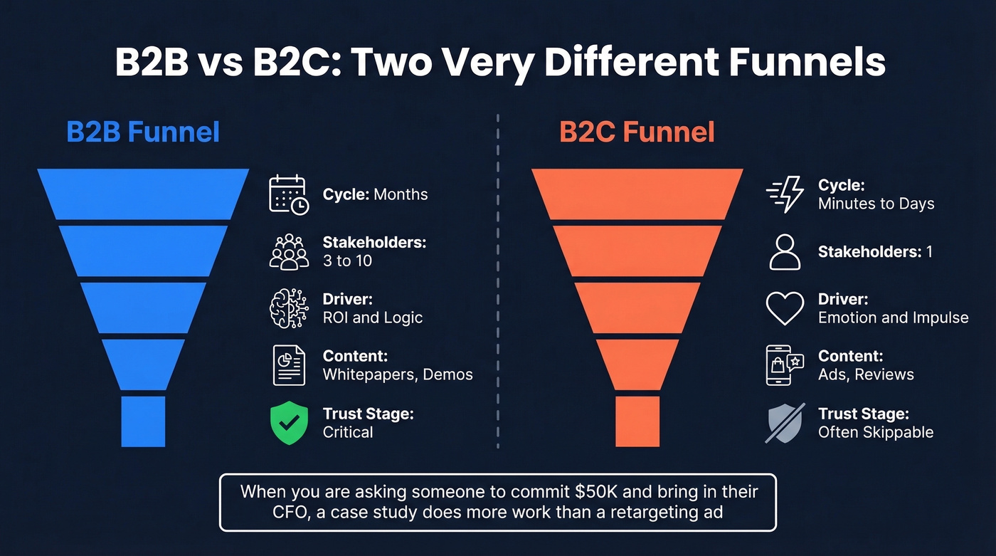 B2B versus B2C funnel differences visual comparison
