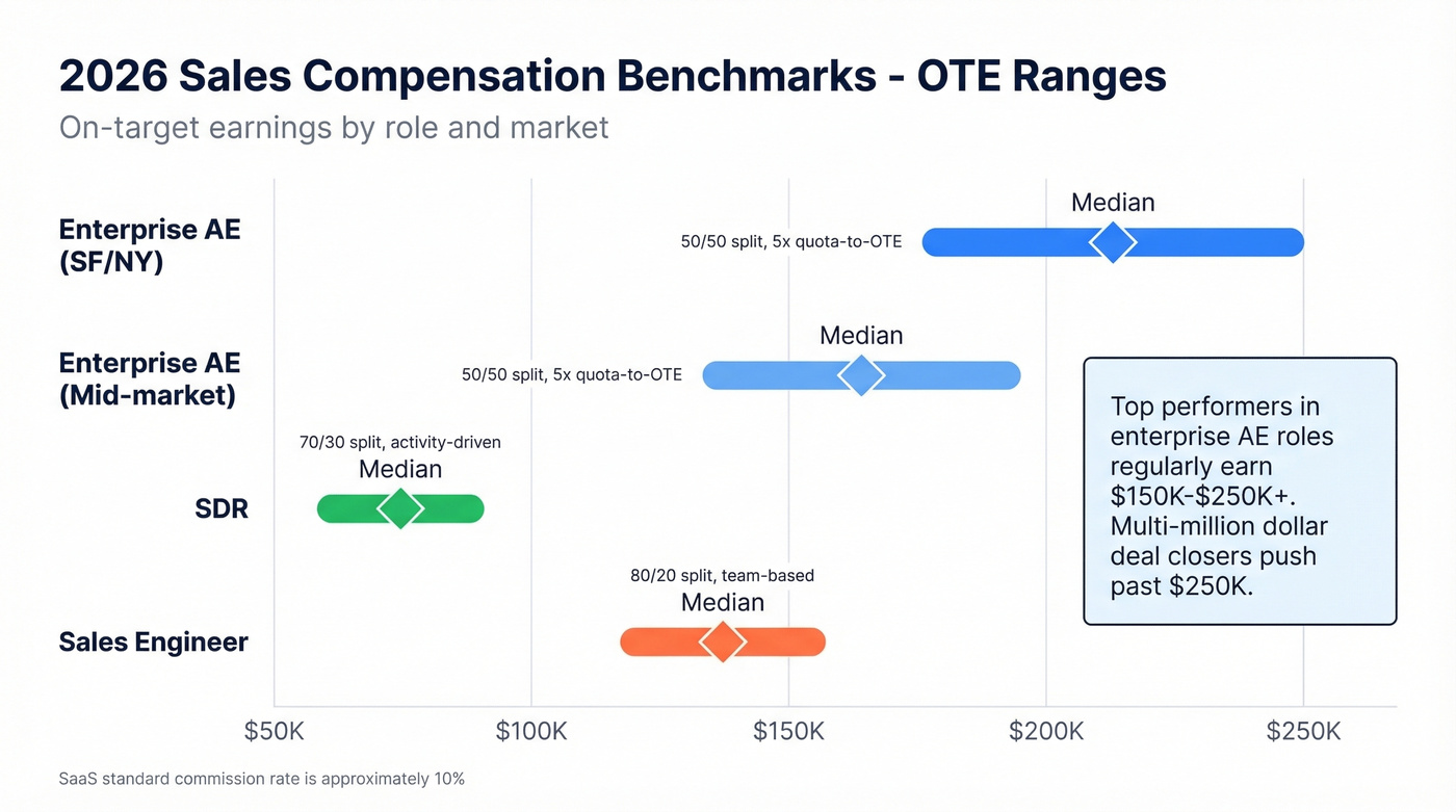 Sales compensation OTE ranges by role visualization