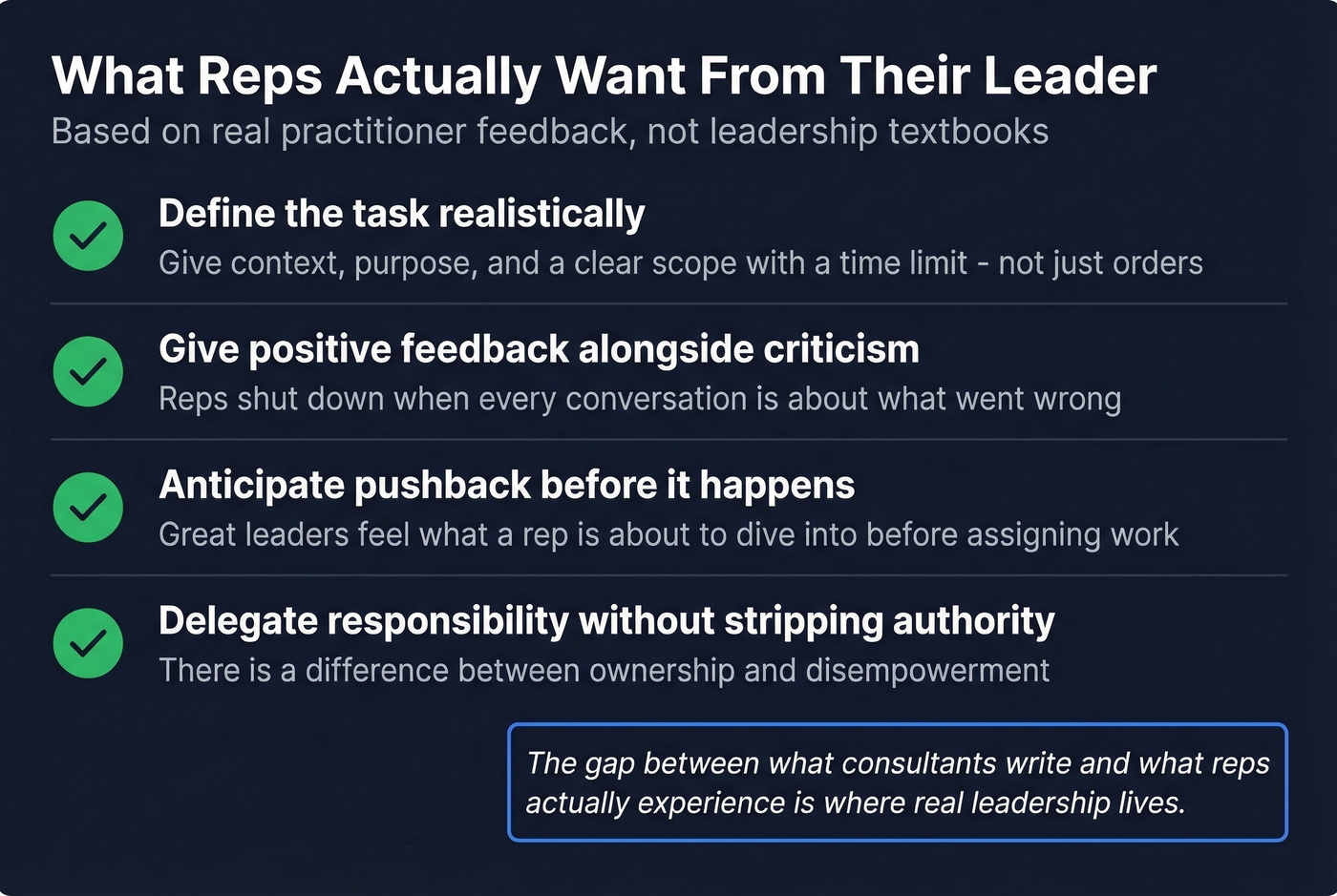 What reps actually want from sales leaders checklist