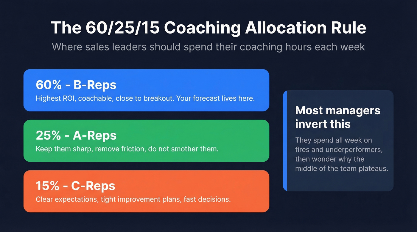 60-25-15 coaching time allocation rule for sales leaders