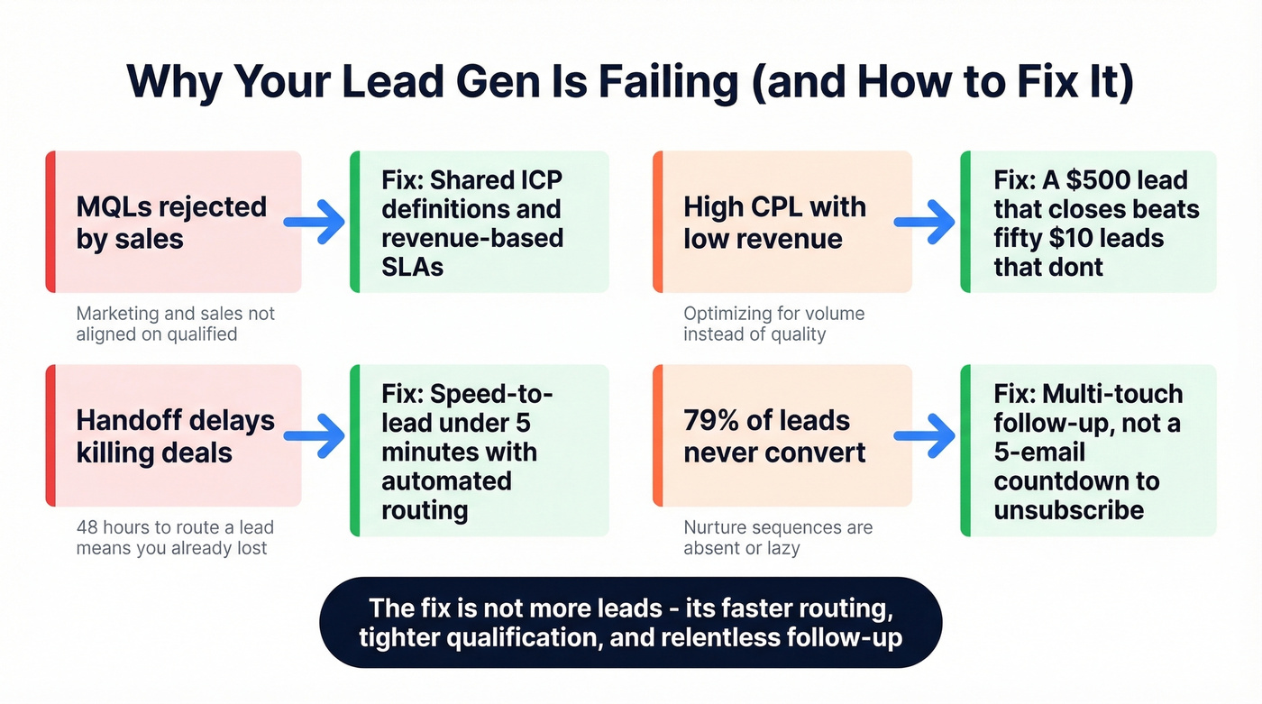 Lead gen failure diagnosis and fix flowchart
