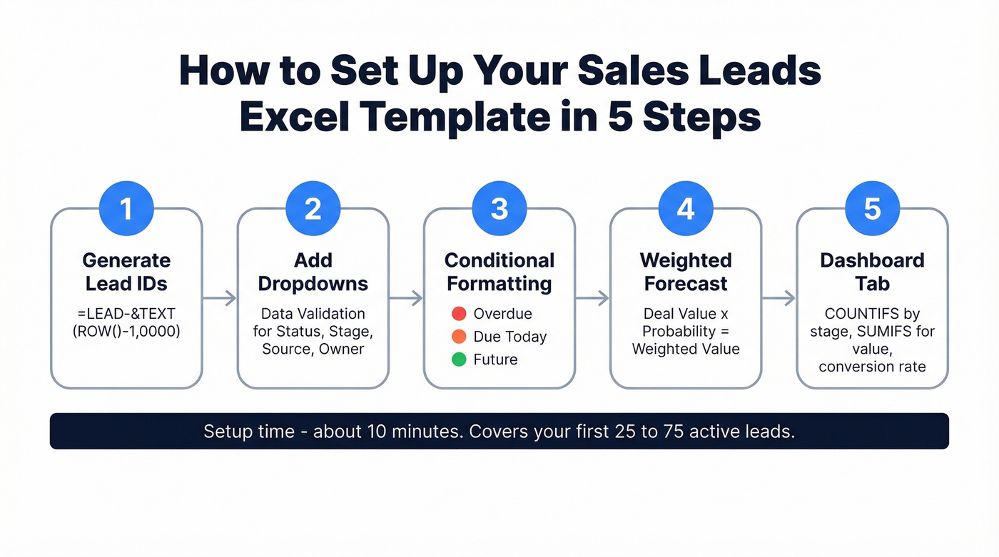 Five step process to set up lead tracking in Excel