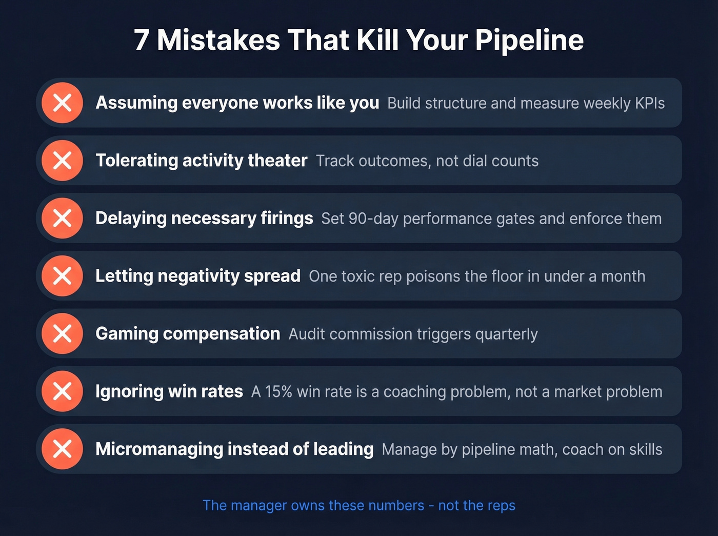Seven pipeline-killing mistakes with warning indicators