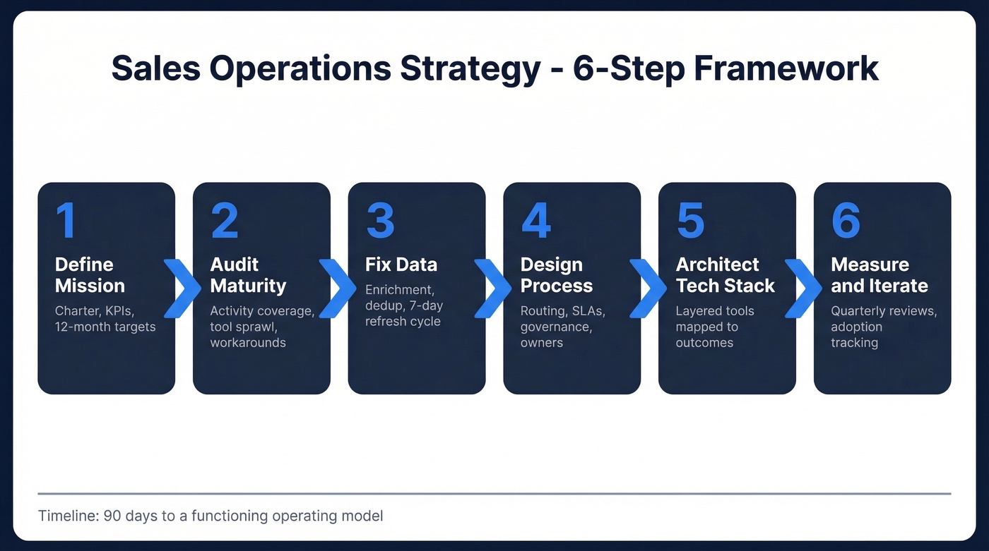 Six-step sales operations strategy framework flow chart