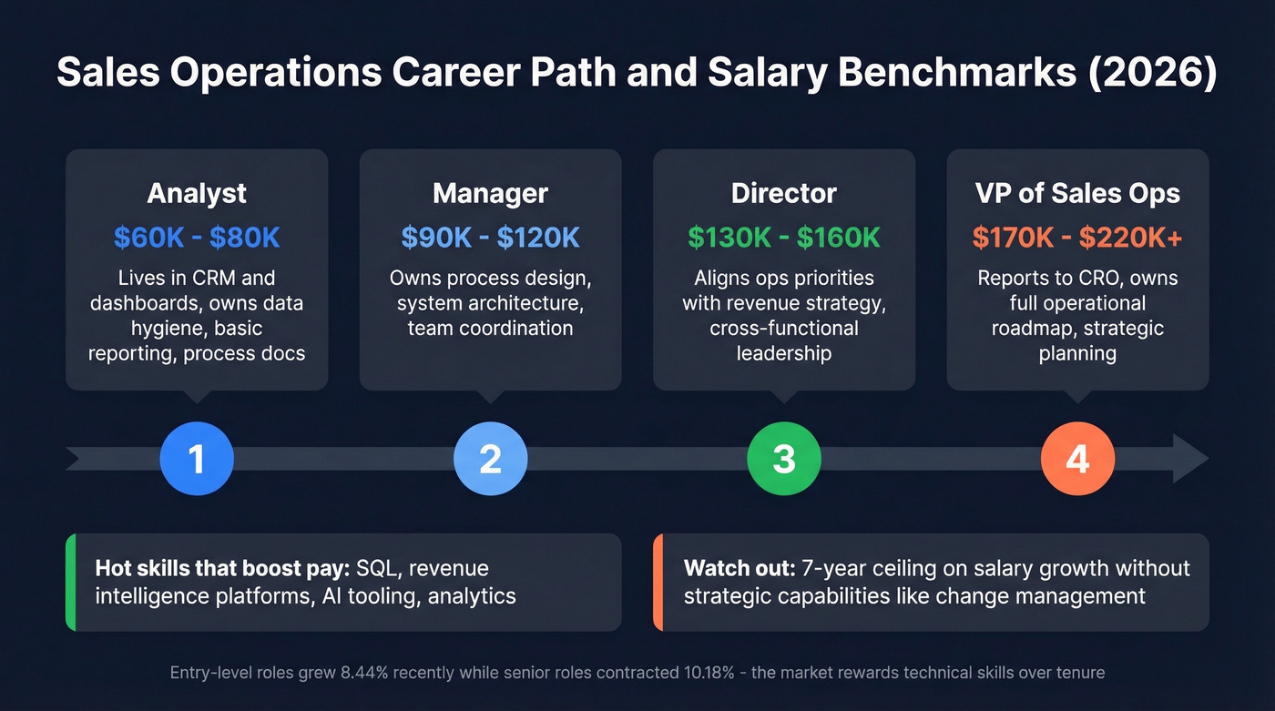 Sales operations career ladder with salary ranges