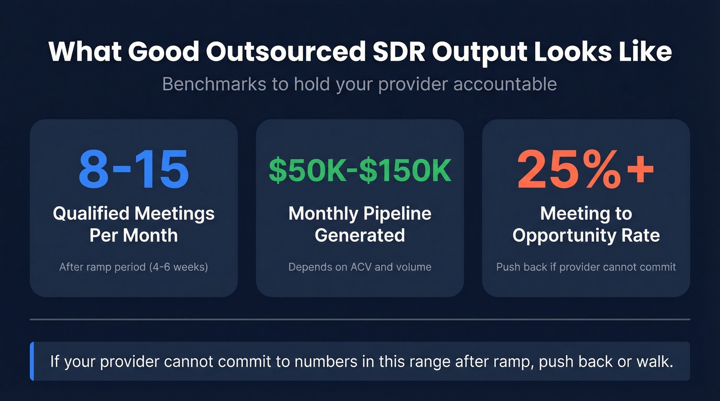 Benchmark metrics for outsourced SDR performance