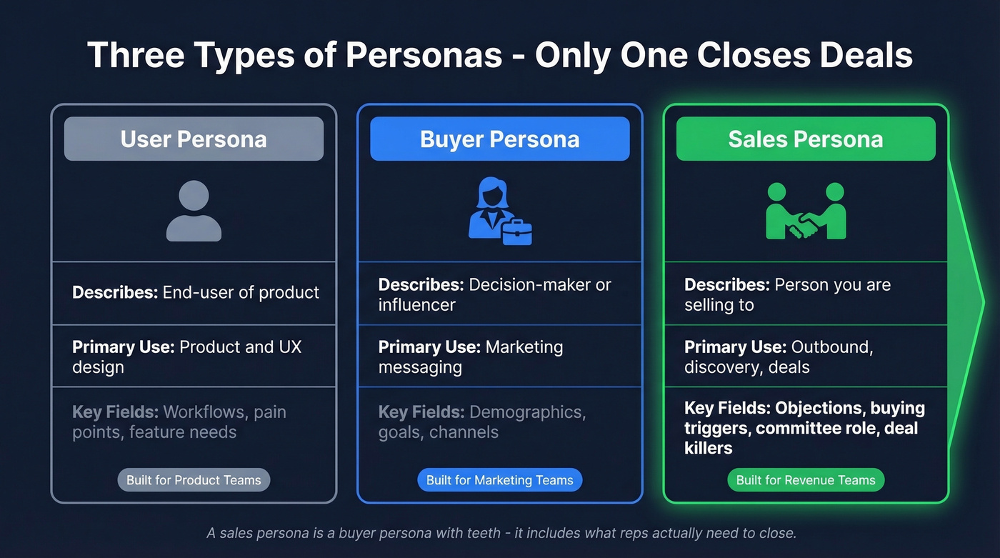 Comparison of user, buyer, and sales persona types