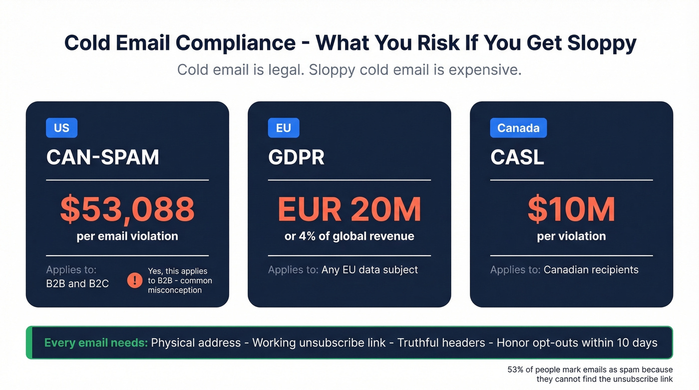 Email compliance penalties across CAN-SPAM GDPR CASL