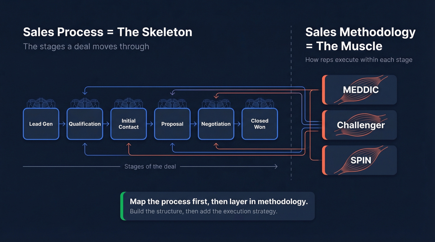 Sales process vs methodology skeleton and muscle analogy