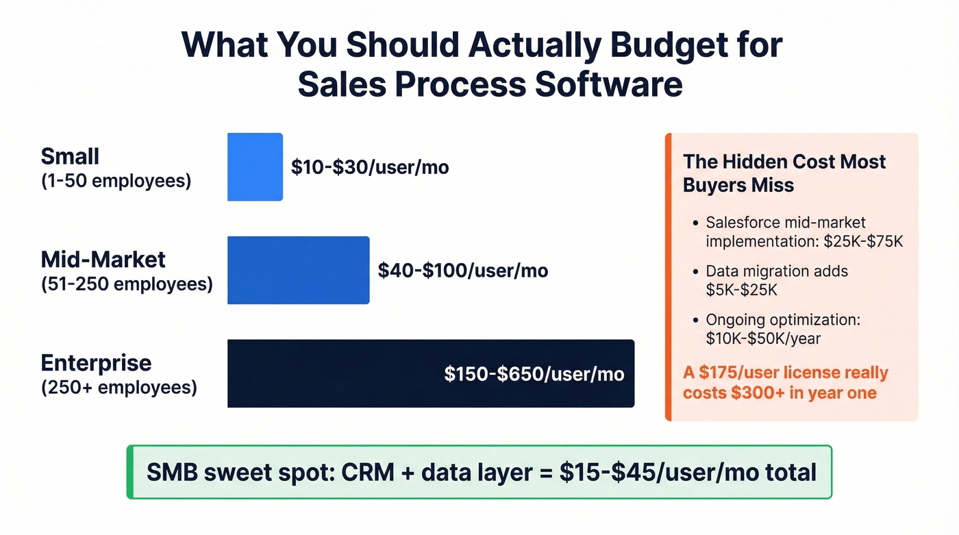 CRM budget breakdown by company size with hidden costs