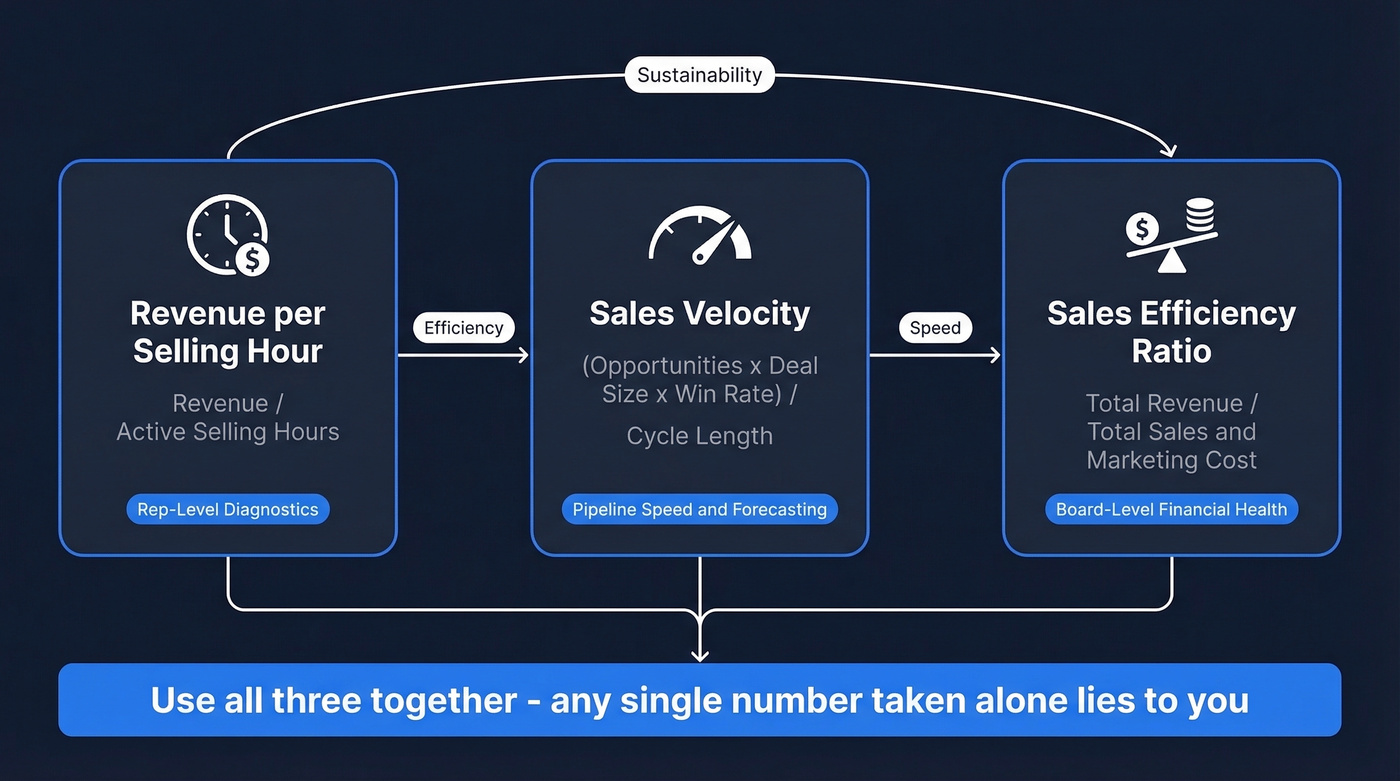 Three sales productivity formulas overview with relationships