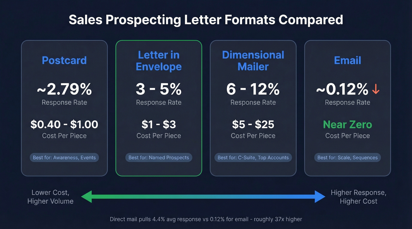 Response rate and cost comparison across prospecting formats