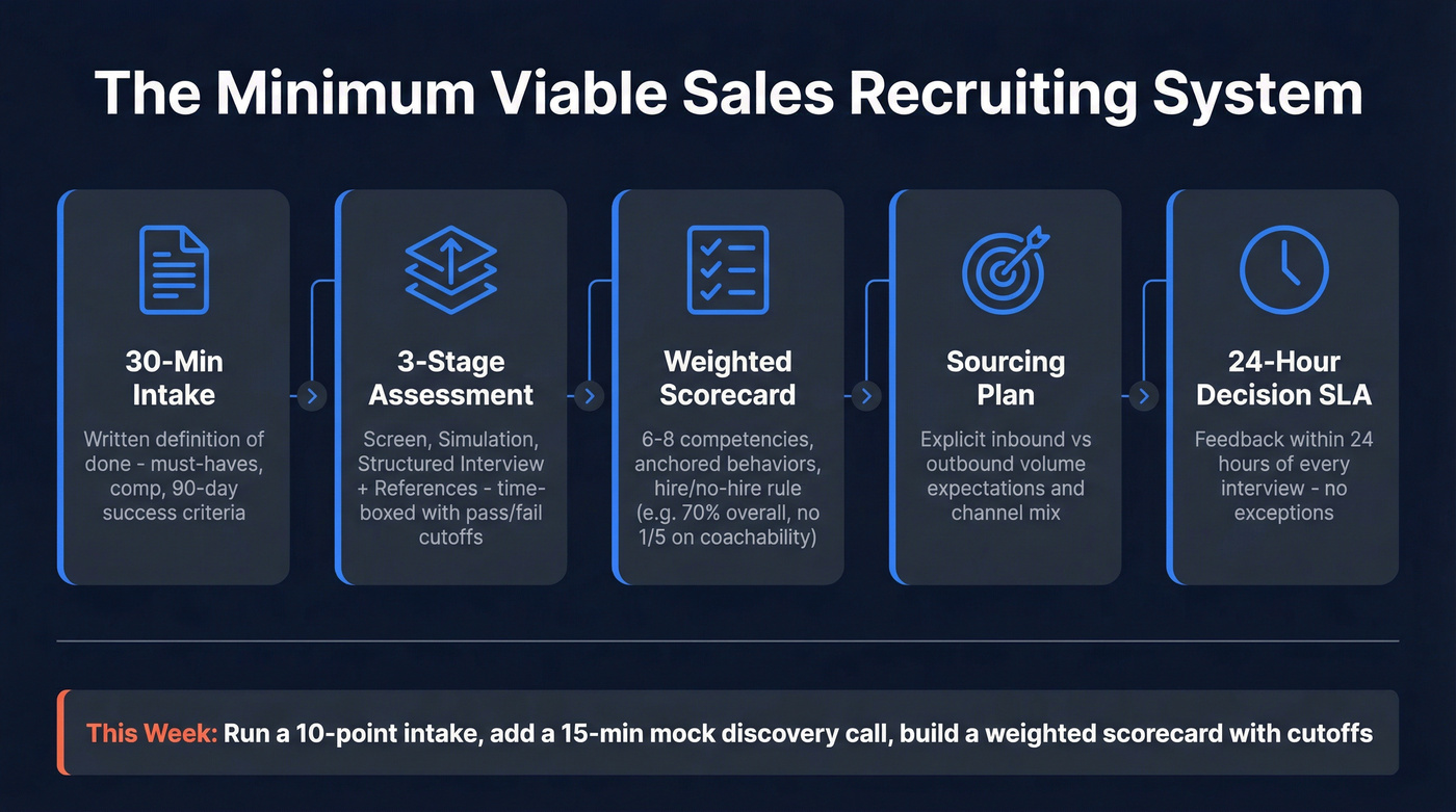 Sales recruiting system checklist as visual workflow