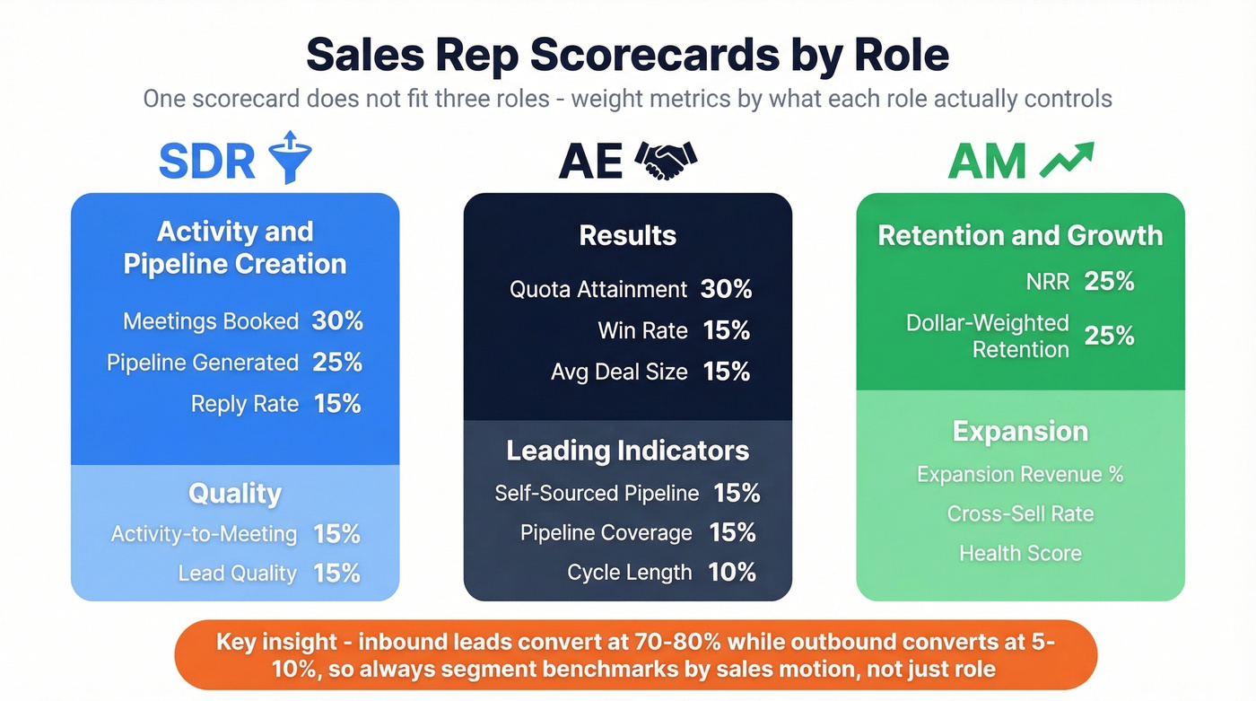 Role-based scorecard weight distribution for SDR AE and AM