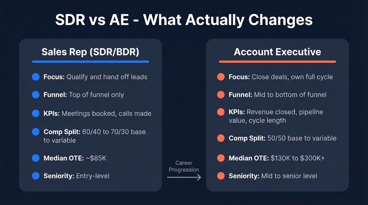 SDR vs AE role comparison visual breakdown