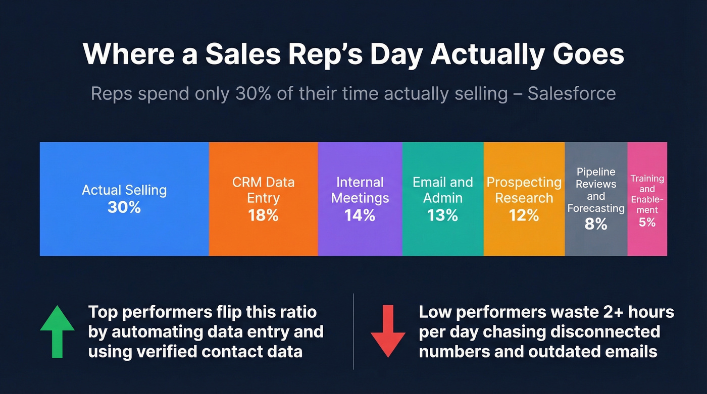 Sales rep time allocation showing only 30% selling
