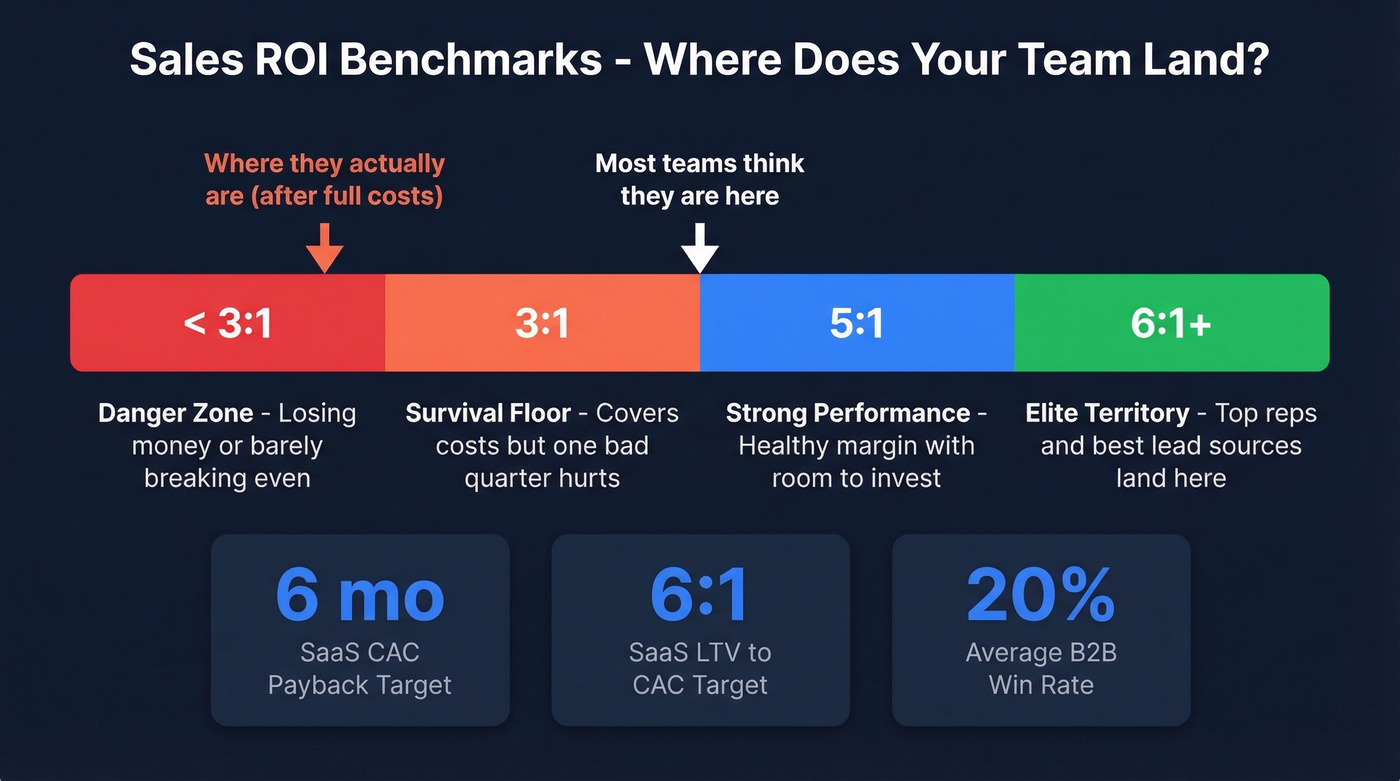 Sales ROI benchmark scale from survival to elite