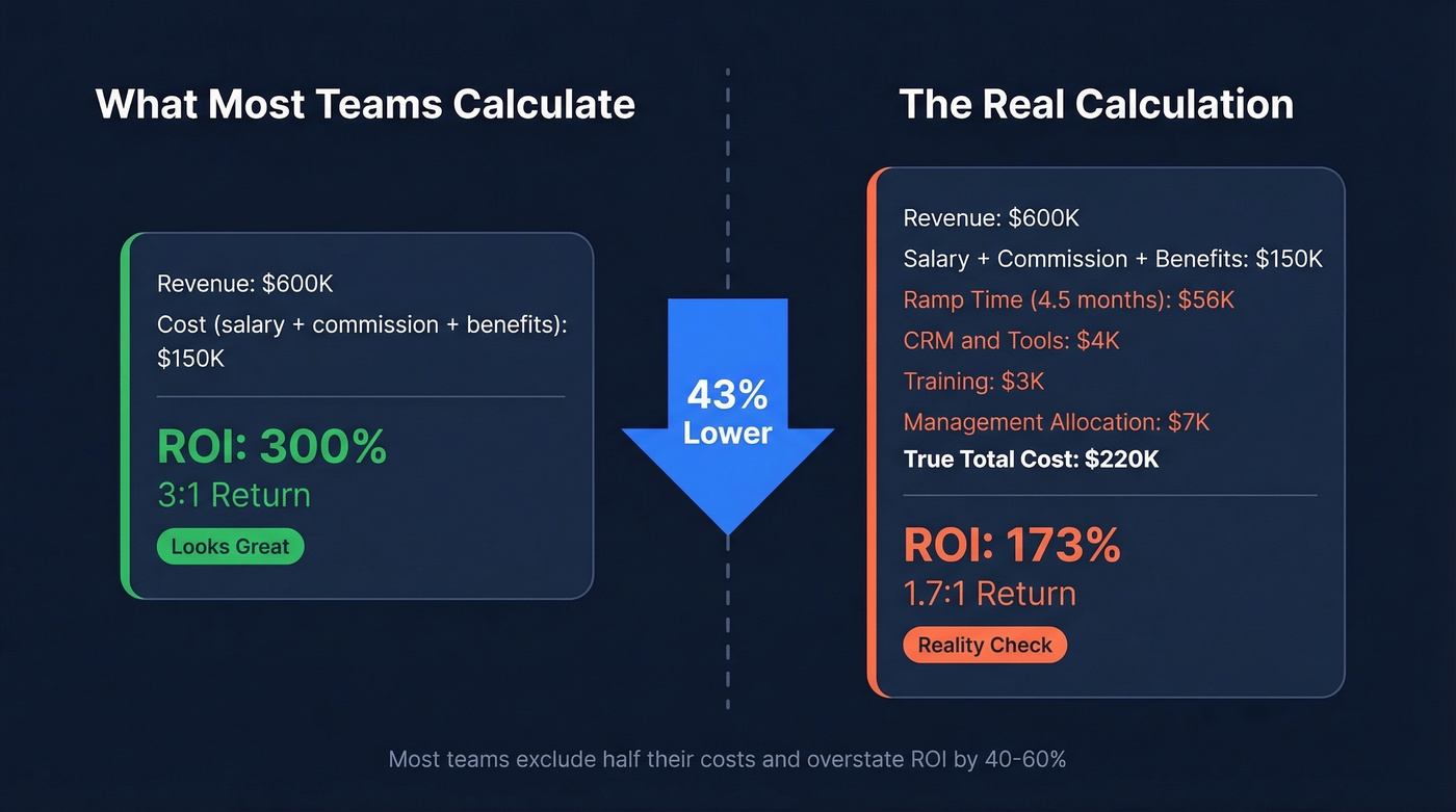 Side-by-side ROI calculation showing hidden costs impact