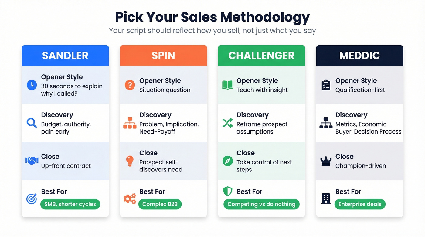 Sales methodology comparison showing four approaches