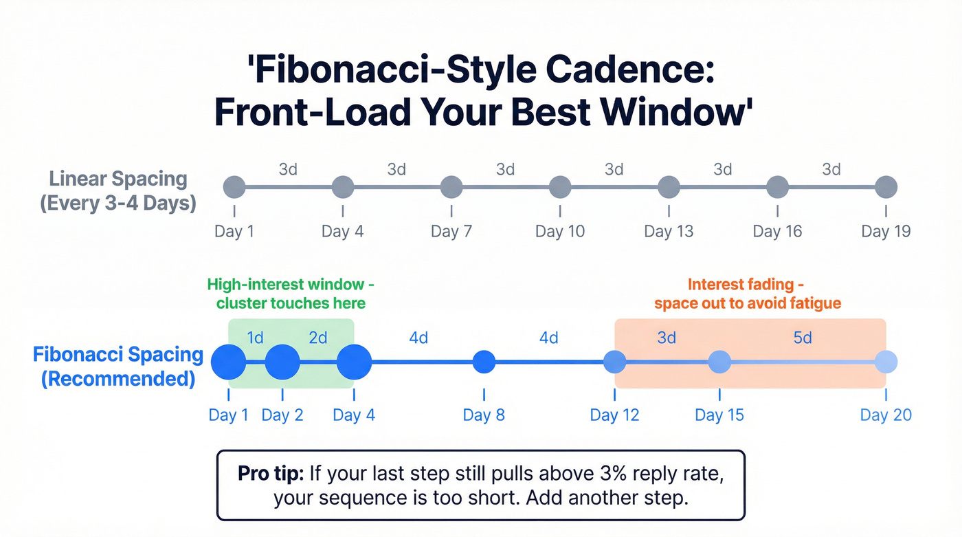 Fibonacci cadence spacing diagram for sales sequences