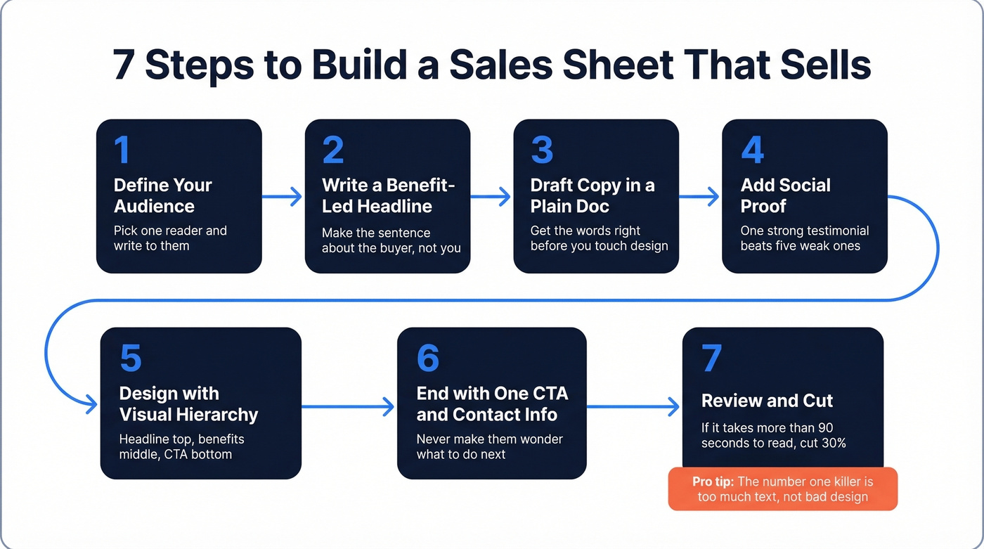 Seven-step process flow for creating a sales sheet