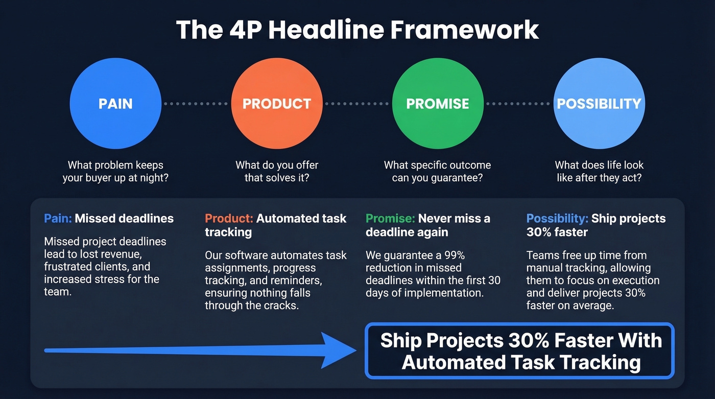 4P headline framework with example walkthrough