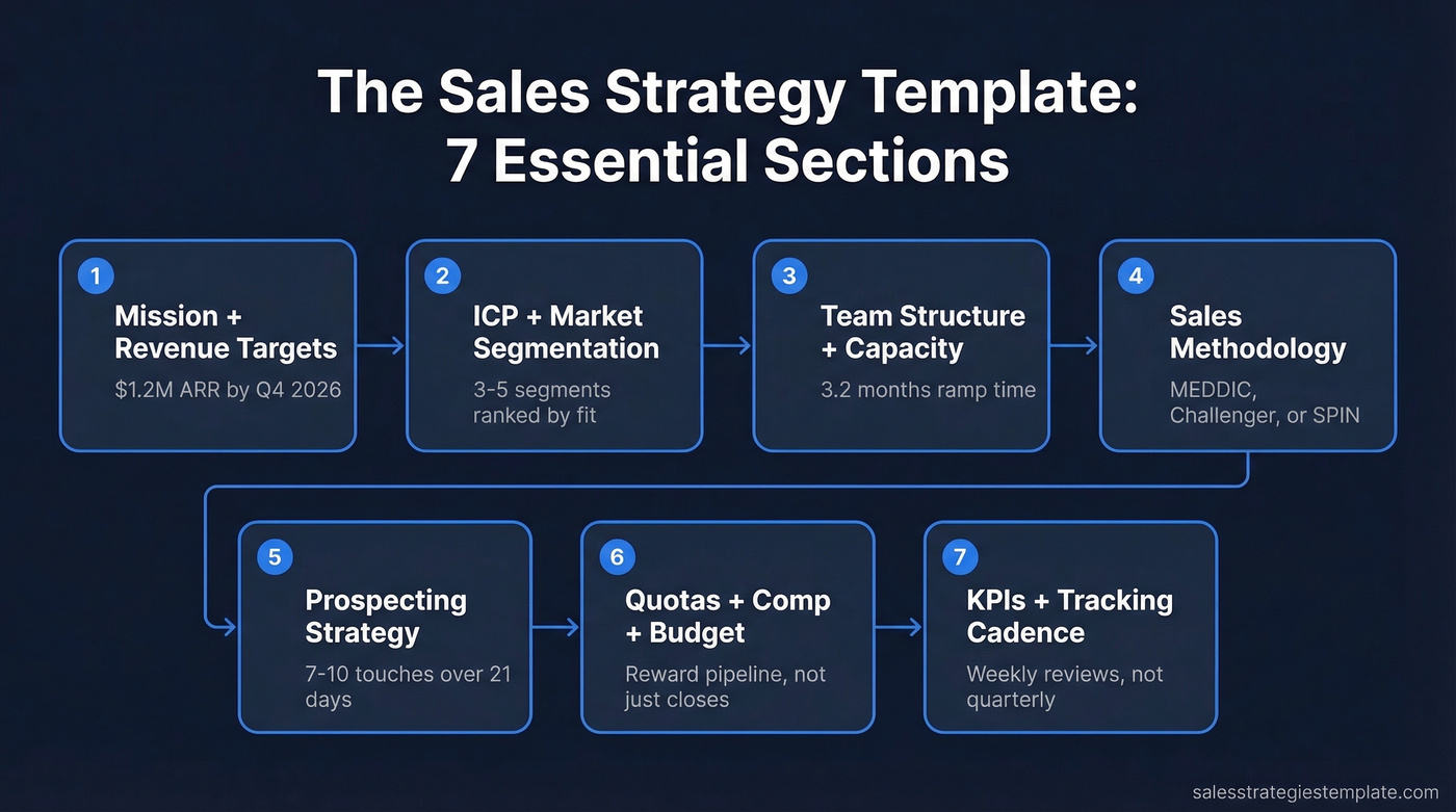 Visual overview of 7 sales strategy template sections