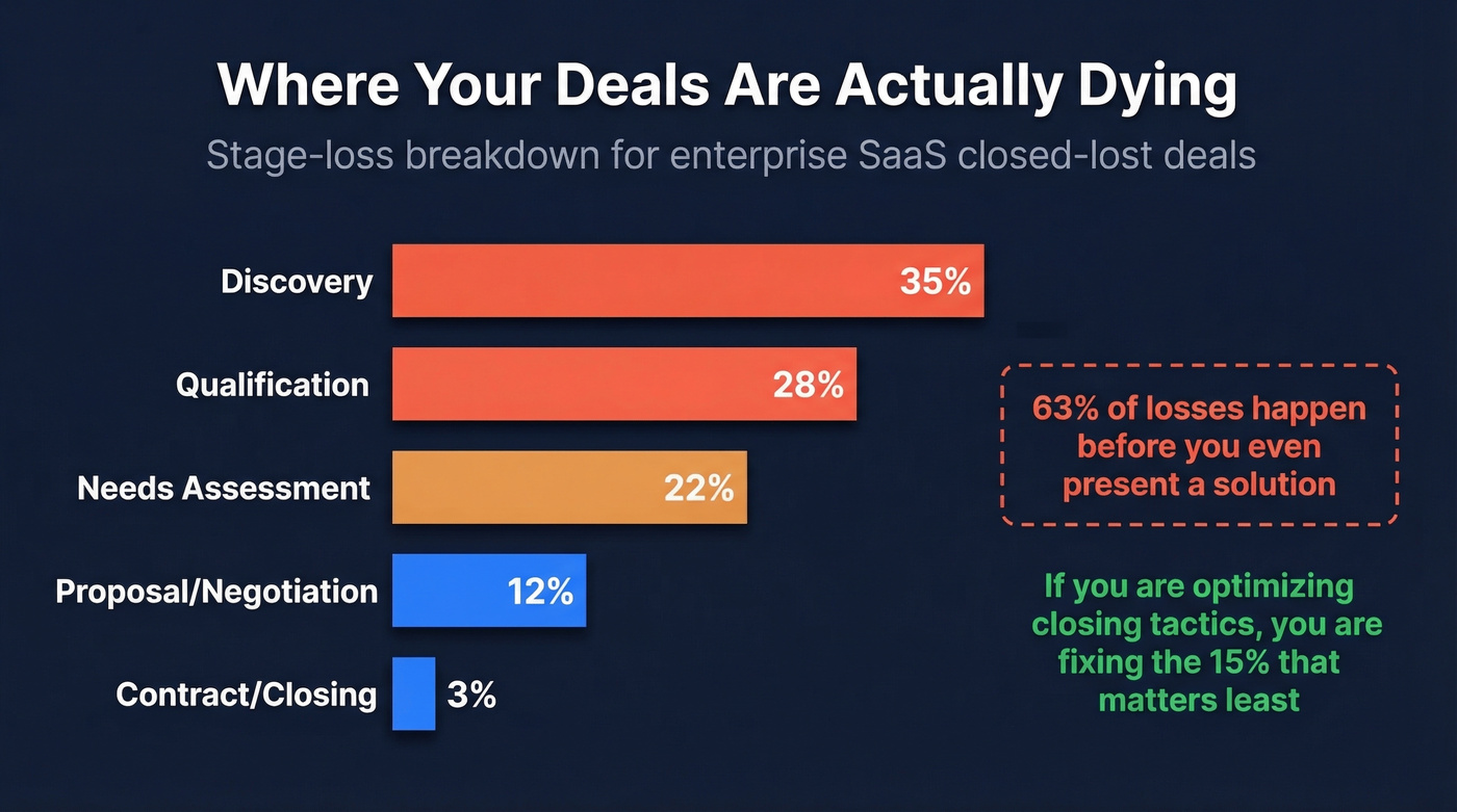 Enterprise SaaS deal stage-loss breakdown funnel chart