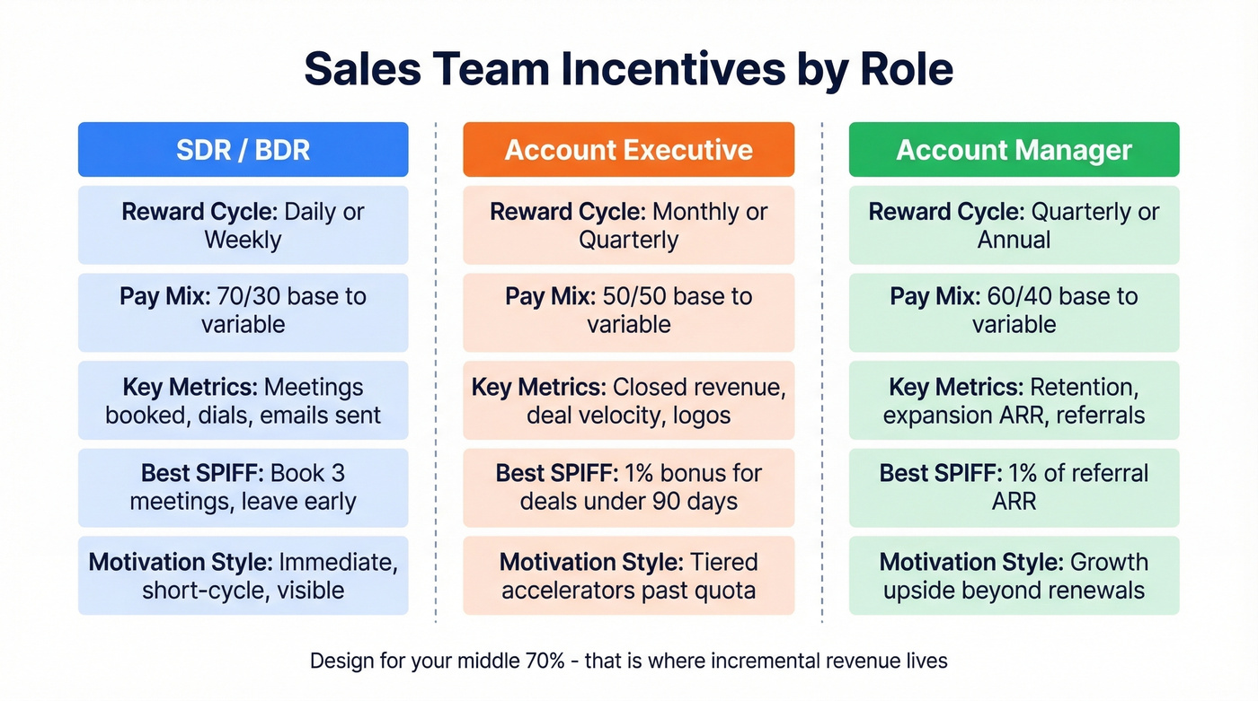 Role-specific incentive structure comparison for SDR AE and AM