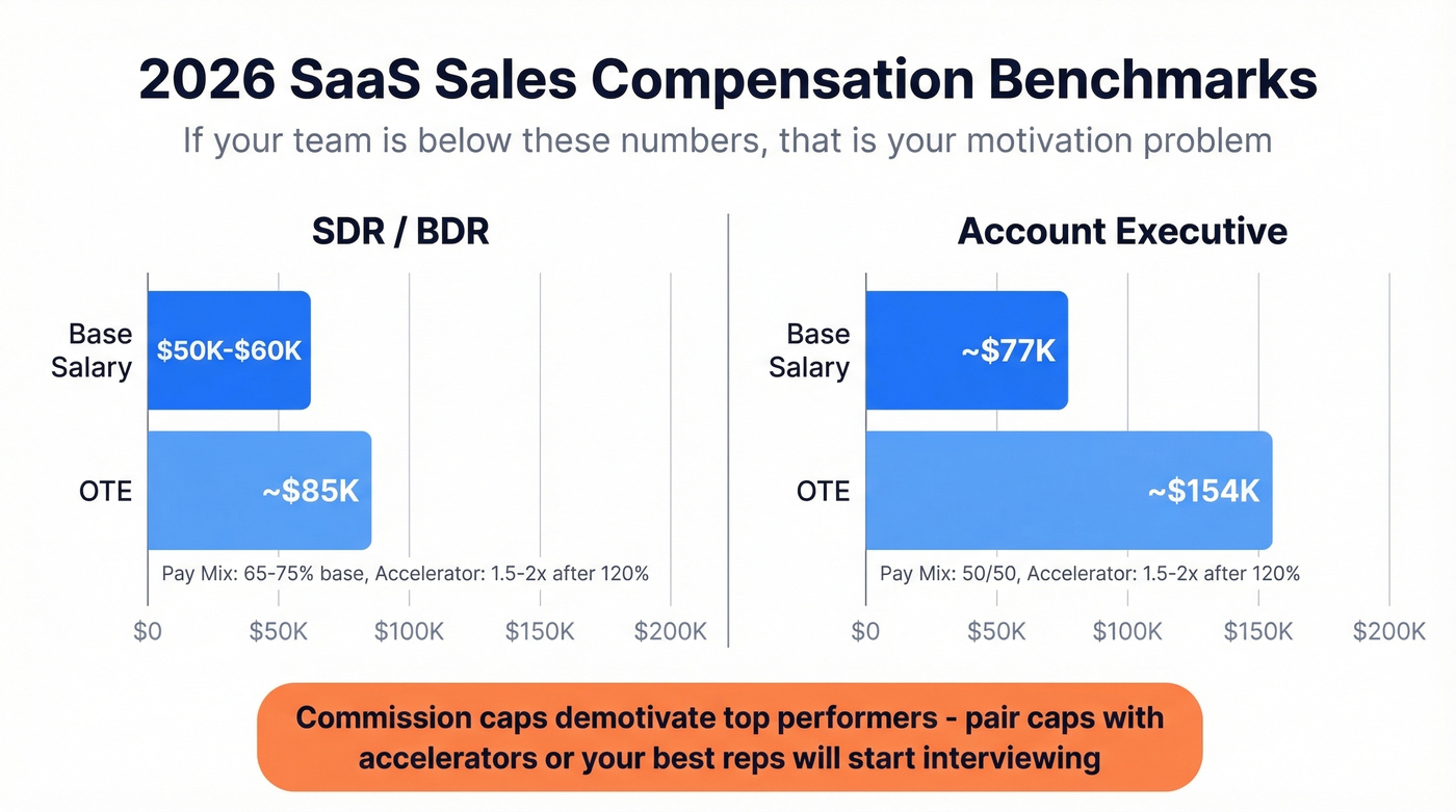 SaaS sales compensation benchmarks for SDR and AE roles