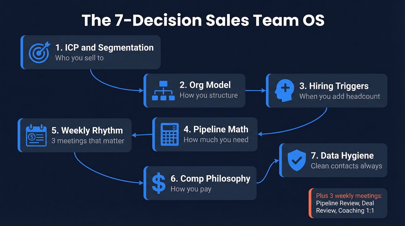 Visual overview of the 7-decision sales team operating system