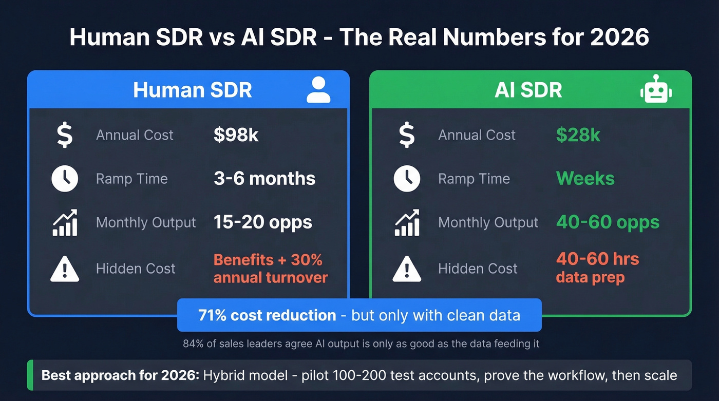 Human SDR versus AI SDR cost and output comparison