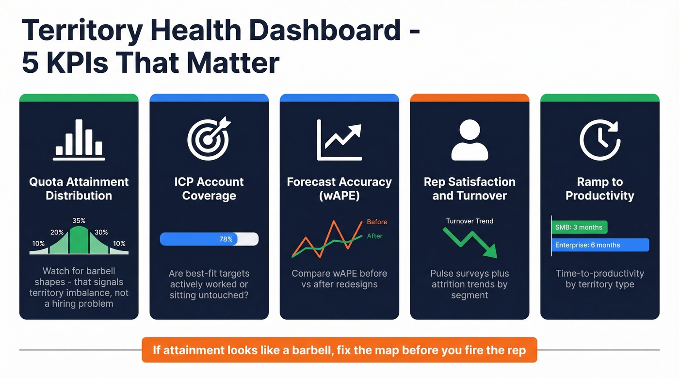 Territory health KPI dashboard with five metrics