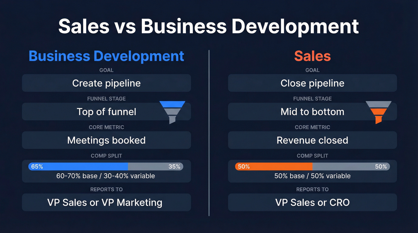 Business development vs sales side-by-side comparison diagram