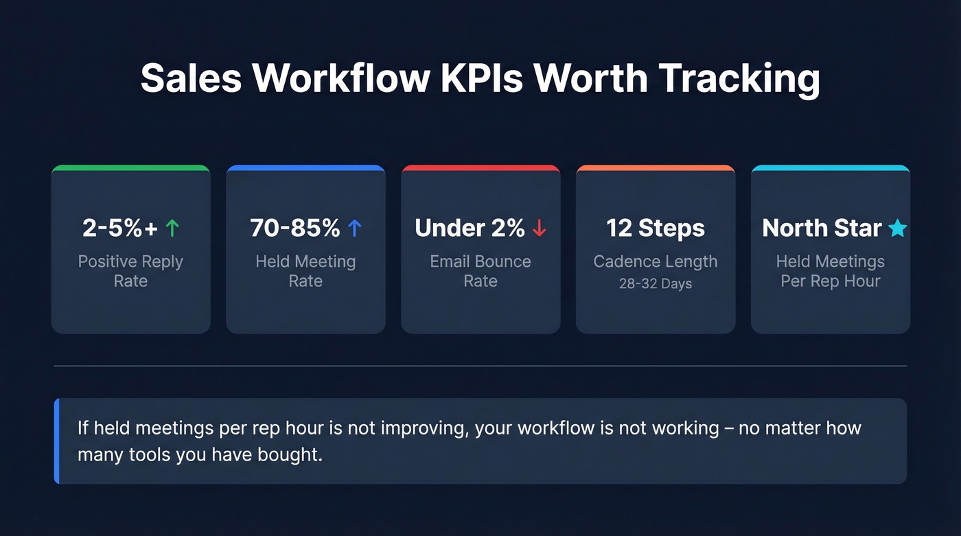 Sales workflow KPI targets dashboard with benchmarks