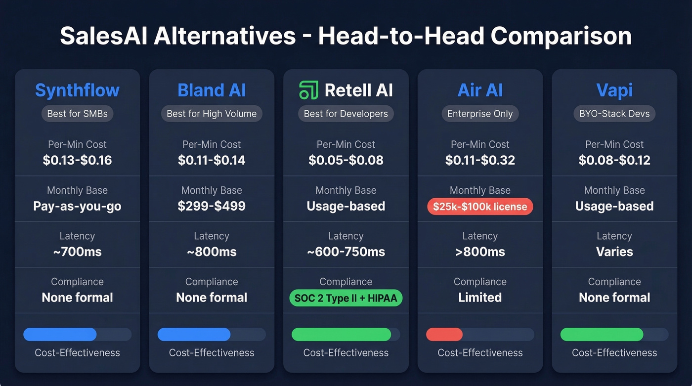 SalesAI alternatives comparison chart with pricing and latency