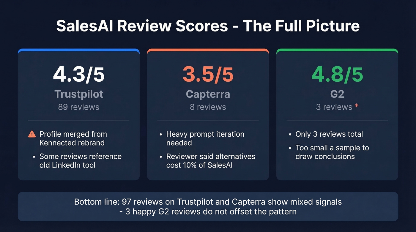 SalesAI review scores across Trustpilot Capterra and G2