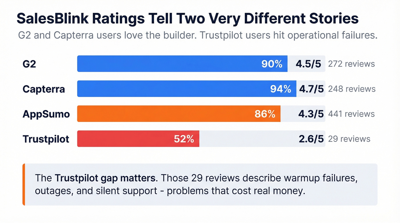SalesBlink review ratings across four platforms visualized