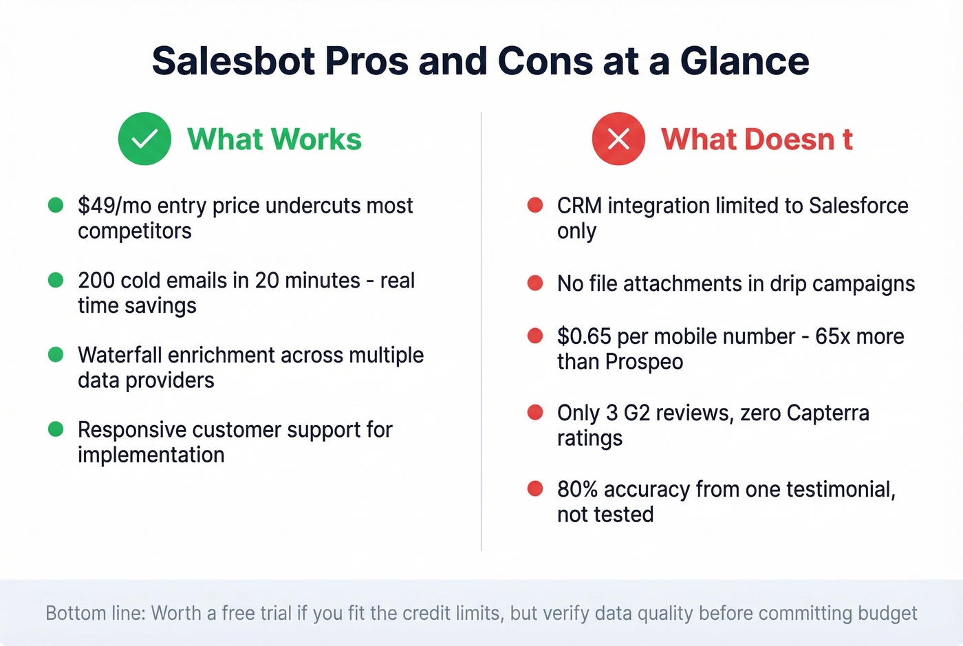 Salesbot pros and cons visual summary card