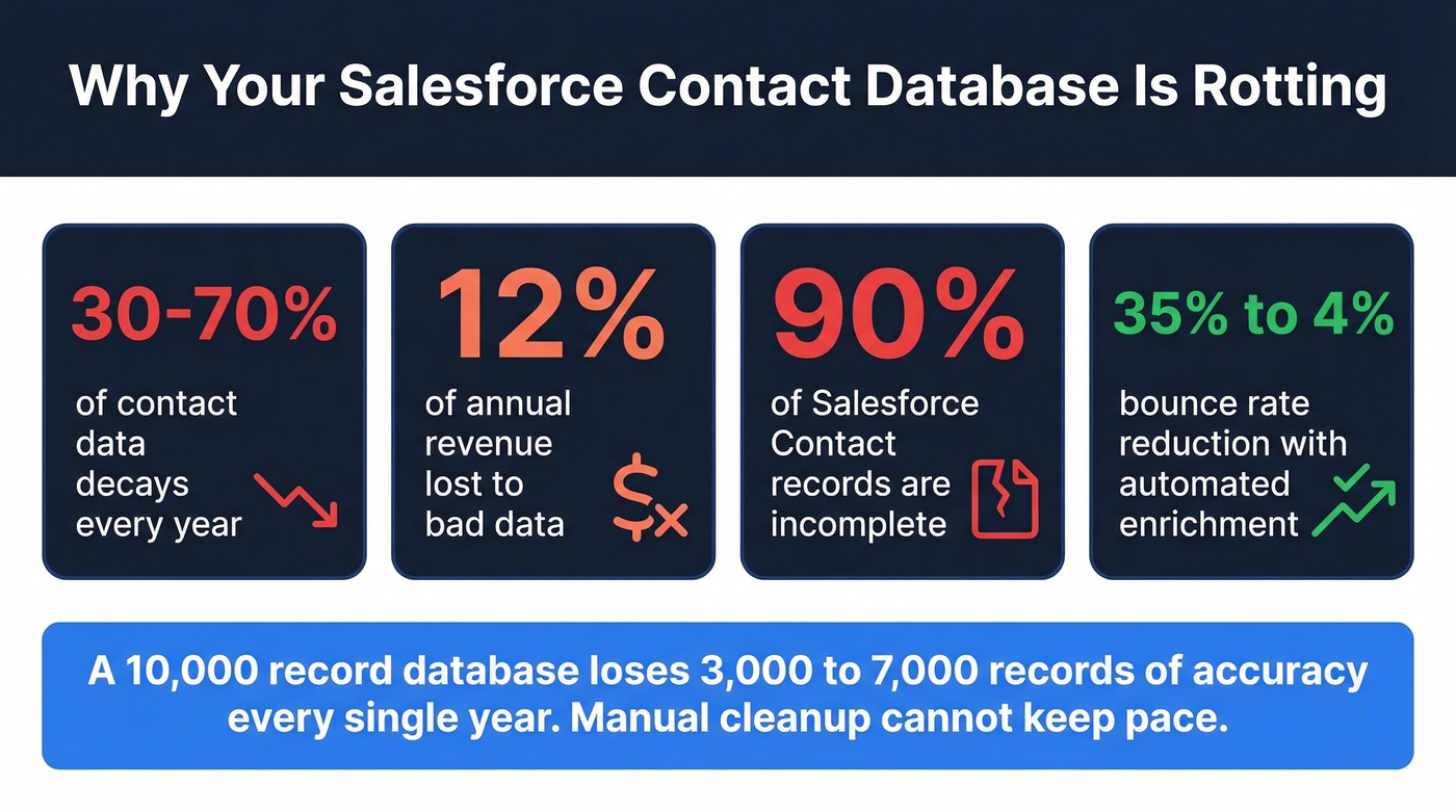 Contact data decay statistics and enrichment impact